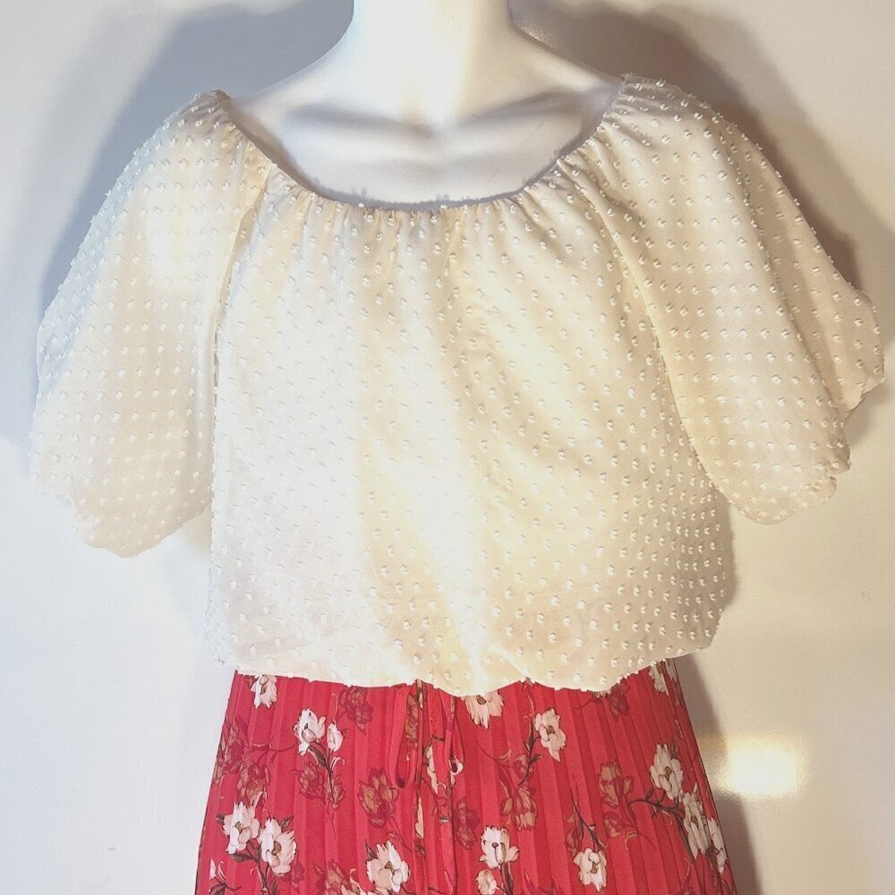 Blu Pepper SZ M Ivory Swiss Dot Peasant Top Cottage Romantic Boho French 60's